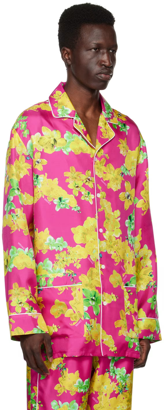 Versace Underwear Pink Floral Pyjama Shirt