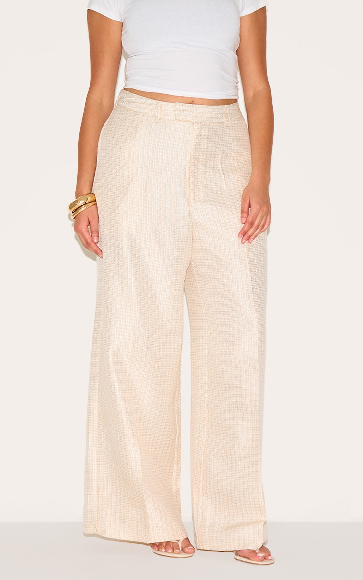 Plus Cream Textured Woven Tailored Trousers