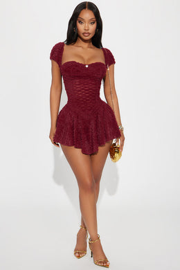 Rosaline Cozy Micro Mini Dress - Burgundy