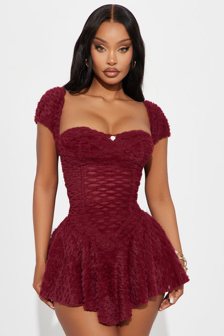 Rosaline Cozy Micro Mini Dress - Burgundy