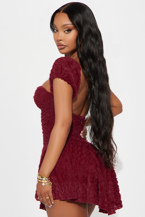 Rosaline Cozy Micro Mini Dress - Burgundy