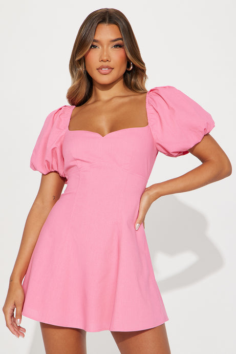 Sienna Linen Mini Dress - Pink