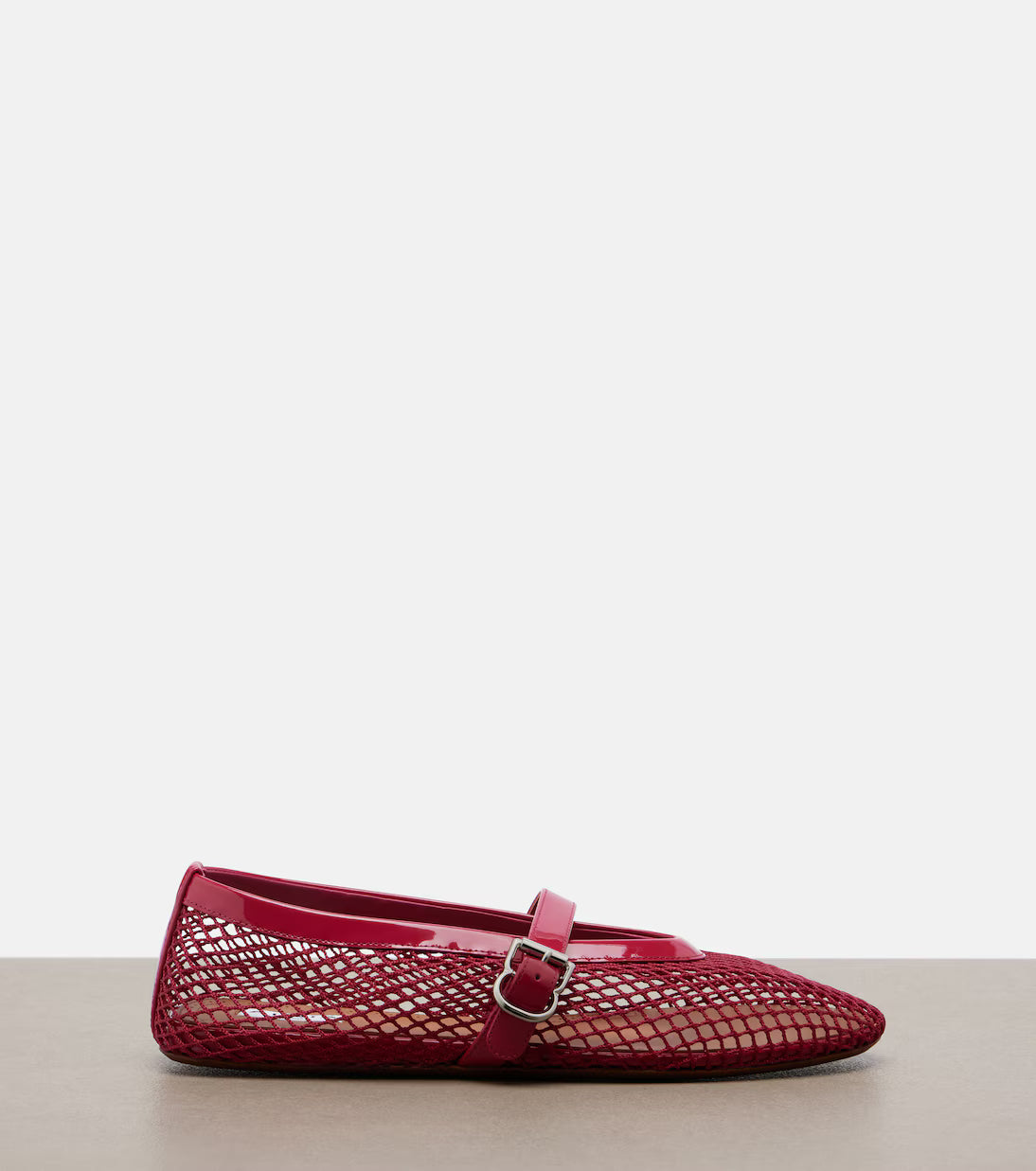 Alaïa Leather-trimmed fishnet Mary Jane flats