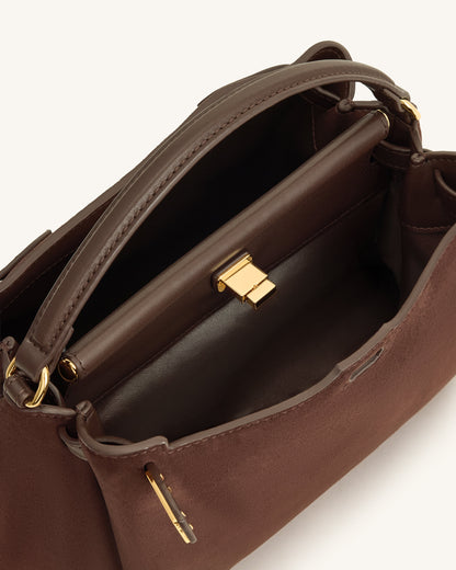 Carmen Faux Suede Top Handle Bag - Dark Brown