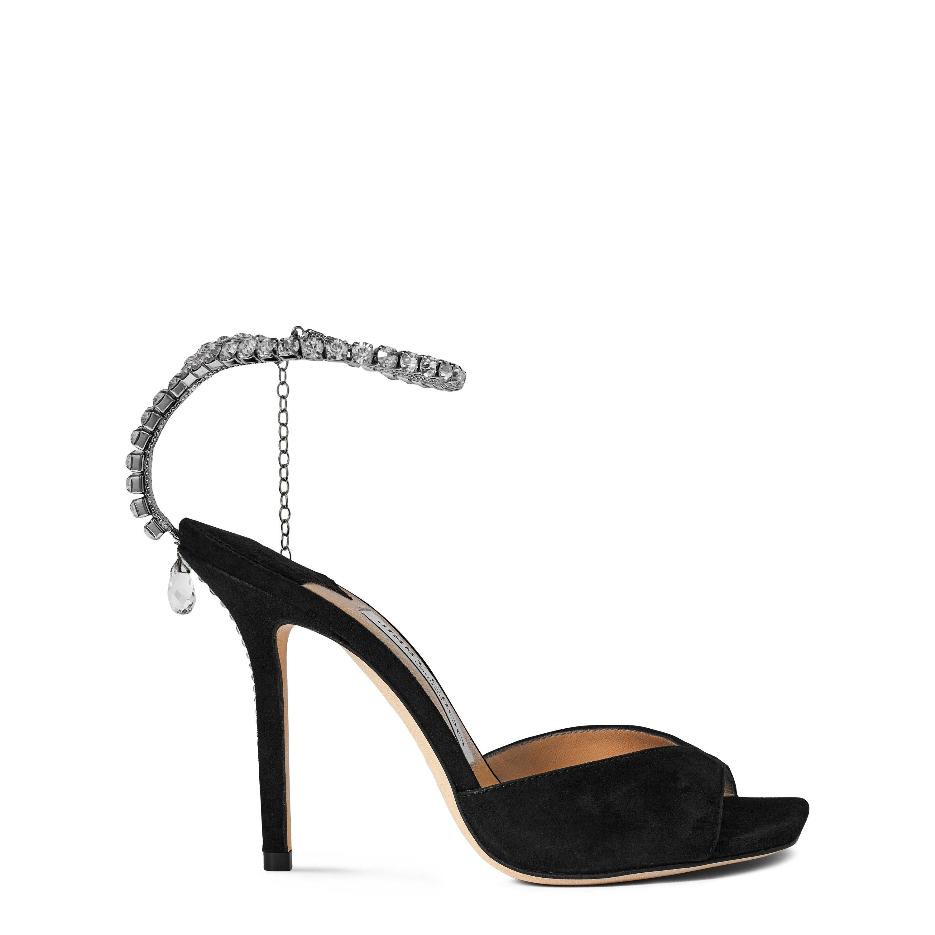 Crystal Ankle Chain Leather Saeda 100 Sandals
