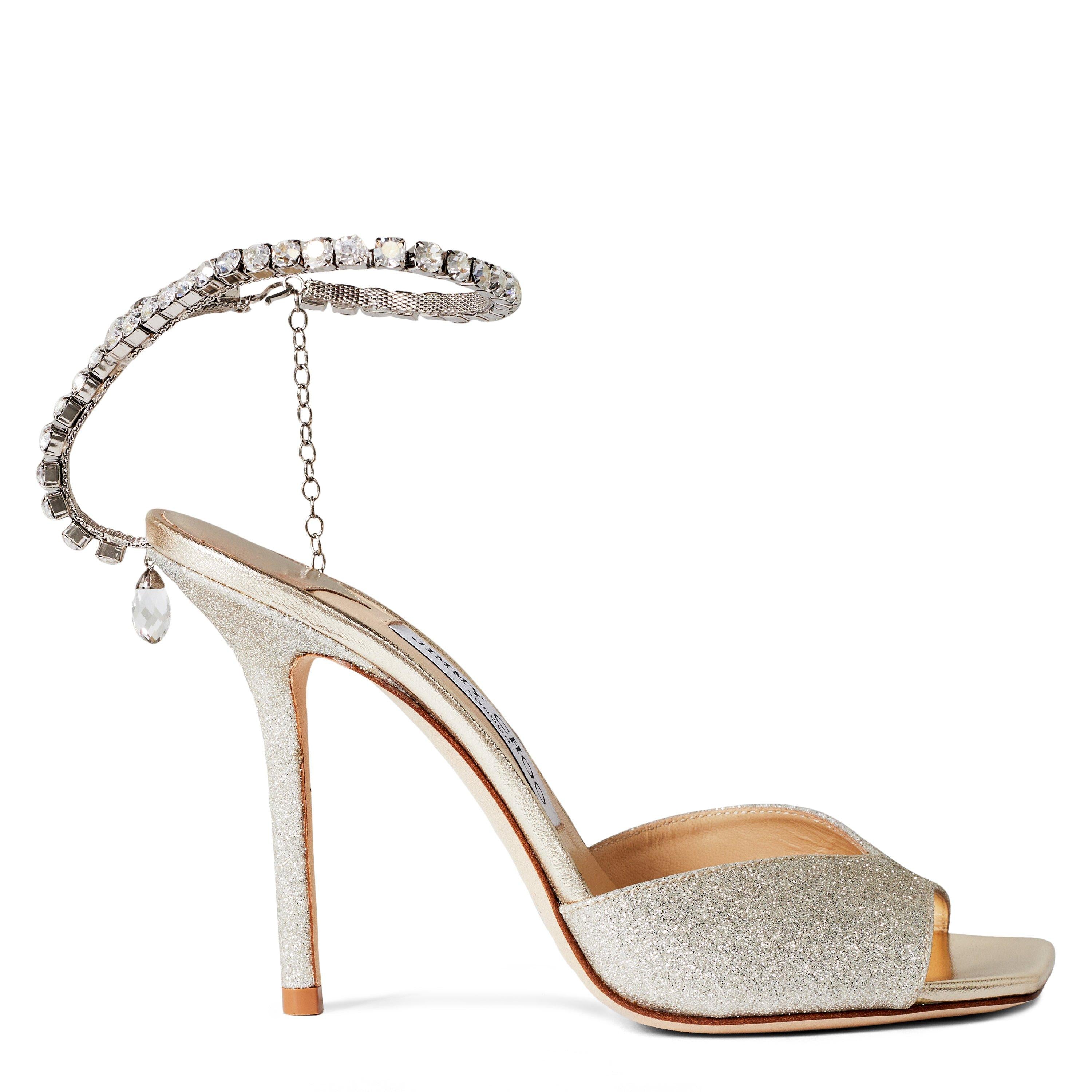 Crystal Ankle Chain Leather Saeda 100 Sandals