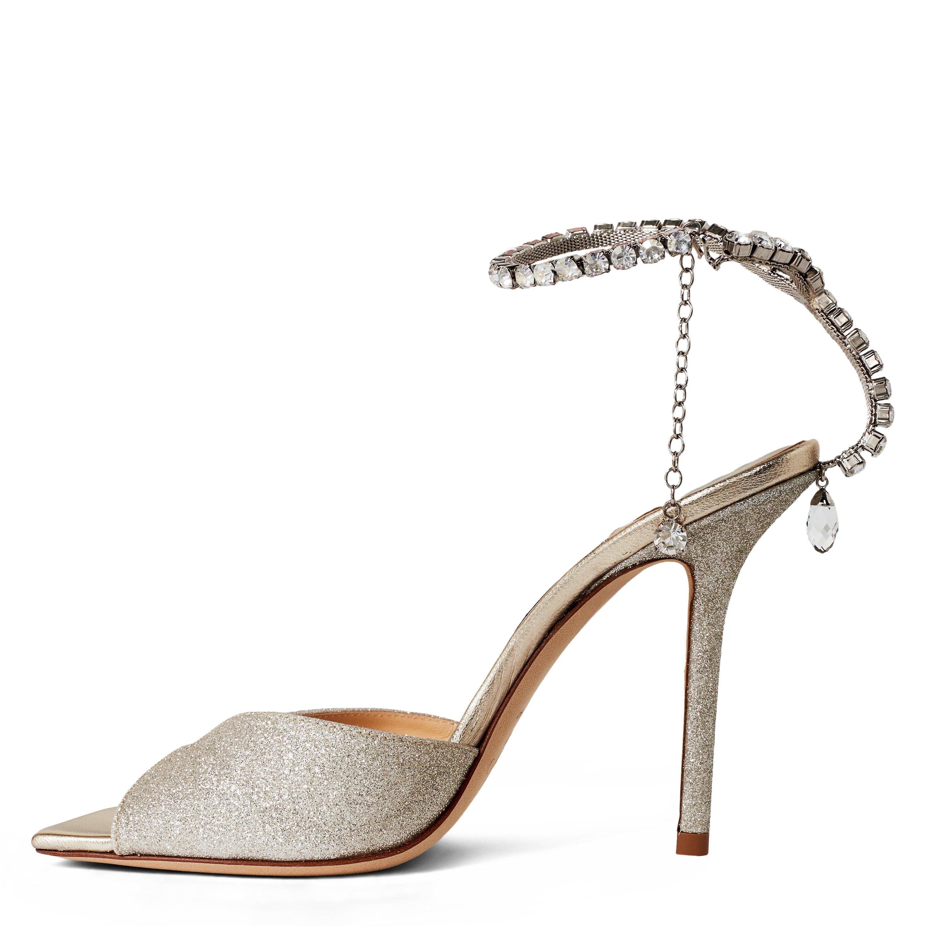 Crystal Ankle Chain Leather Saeda 100 Sandals