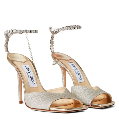 Crystal Ankle Chain Leather Saeda 100 Sandals