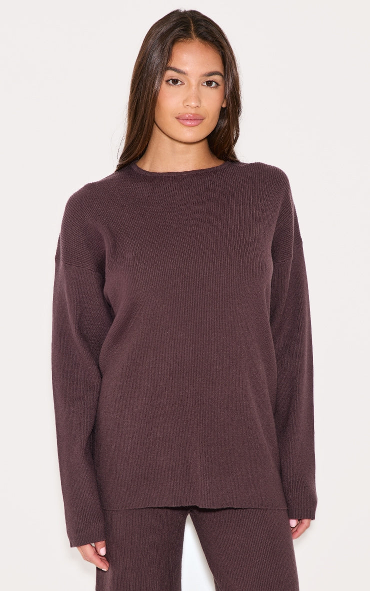 Chocolate Light Rib Knit Oversized Top