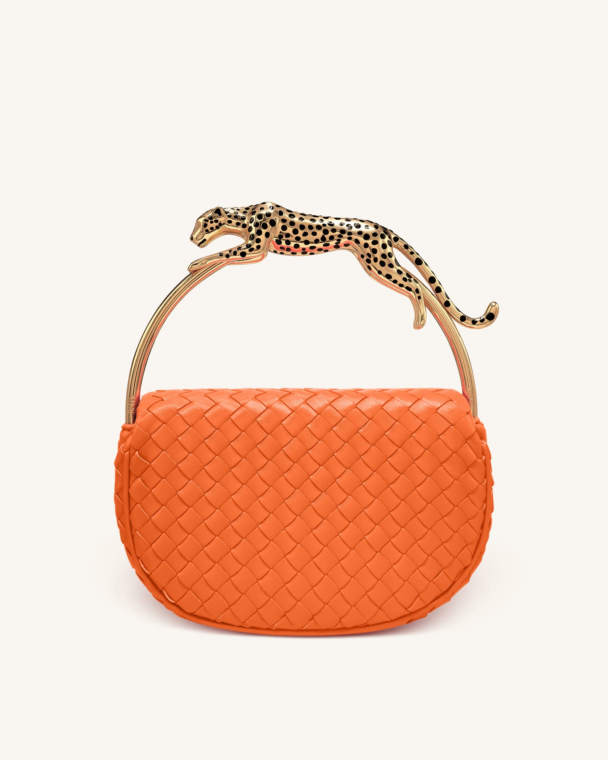 Ione Leopard Shaped Hardware Handle Woven Top Handle Bag - Black