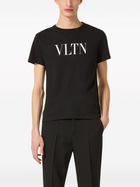 Valentino White Bold VLTN Print Logo T-Shirt in Black