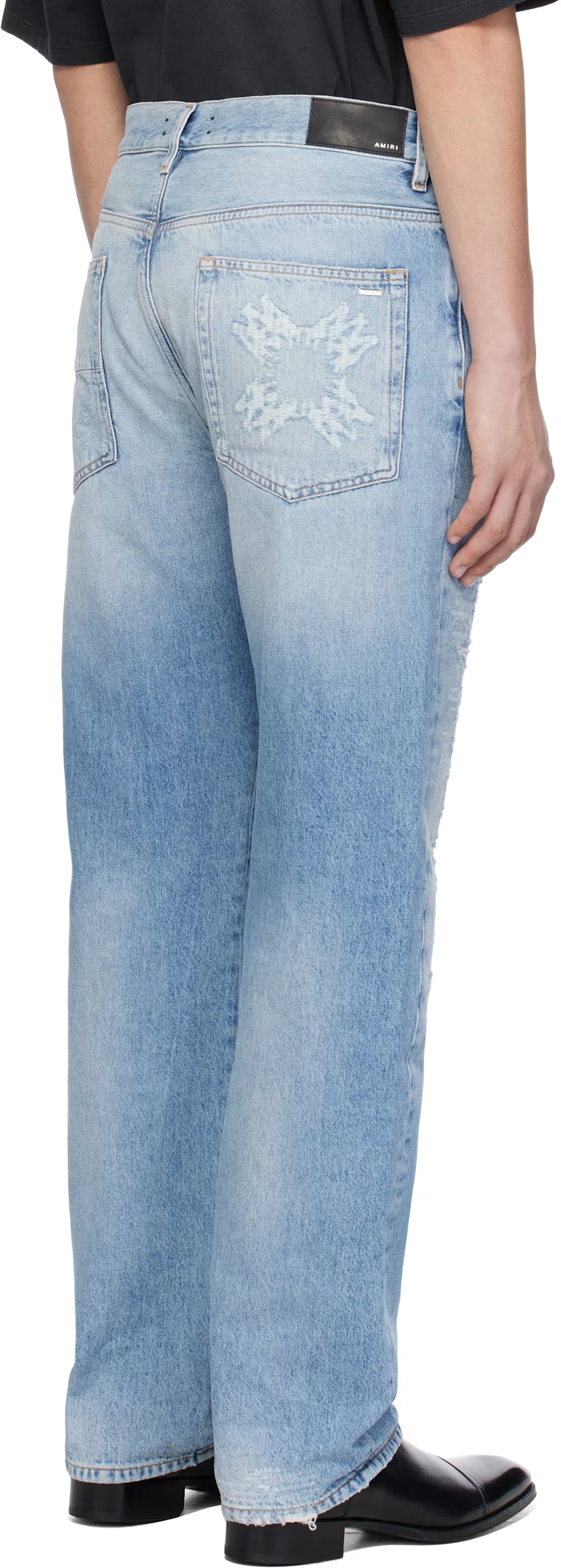 Blue 'MA' Quad Repaired Straight Jeans