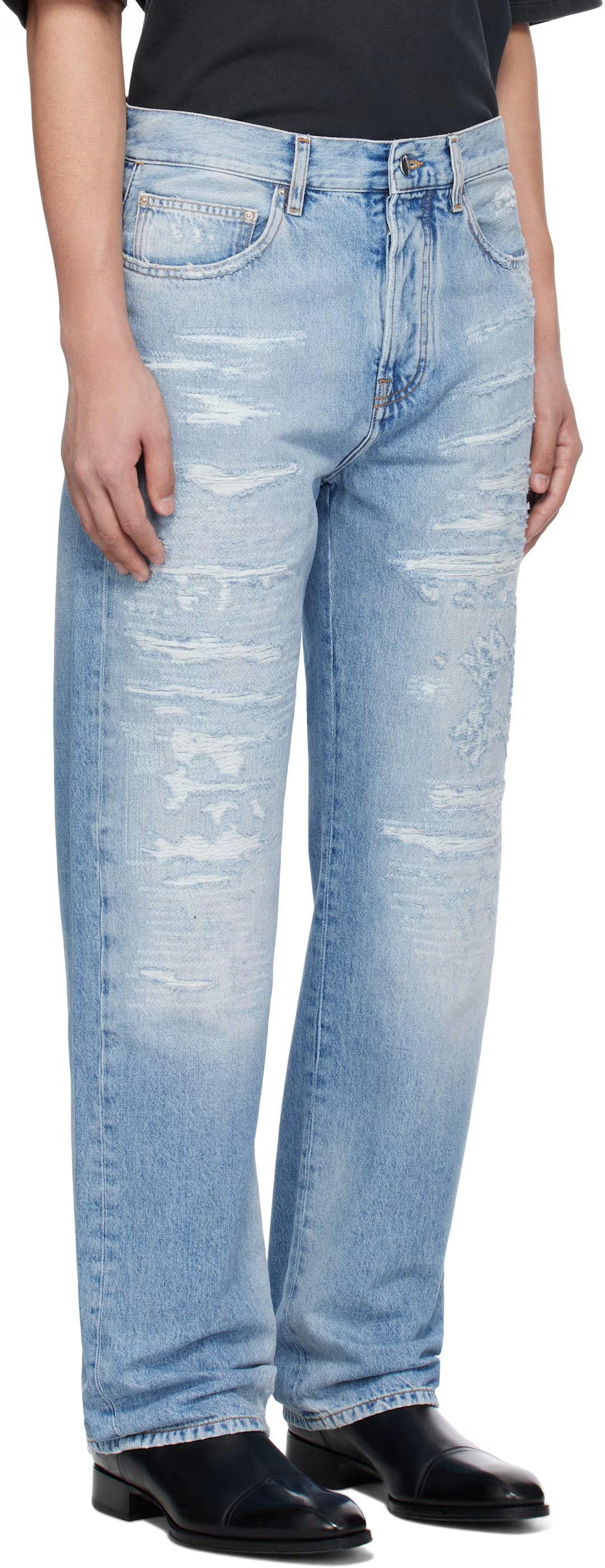 Blue 'MA' Quad Repaired Straight Jeans