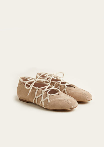 Iria Lace-Up Ballet Flats - Dark Grey