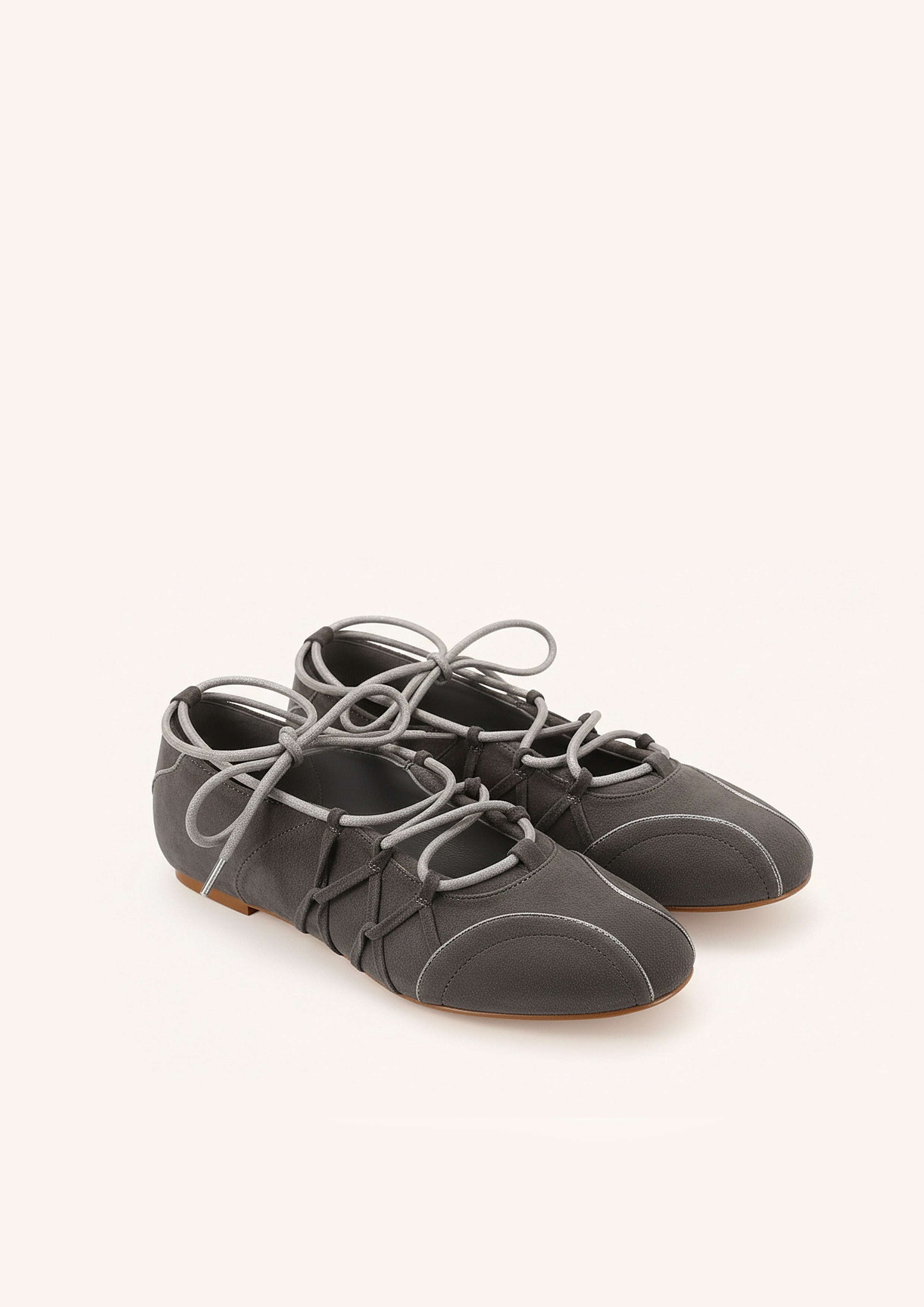 Iria Lace-Up Ballet Flats - Light Brown