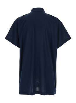 Balenciaga Blue Polo Shirt with Embroidered Logo on the Front in Tone on Tone Cotton Piquet Man