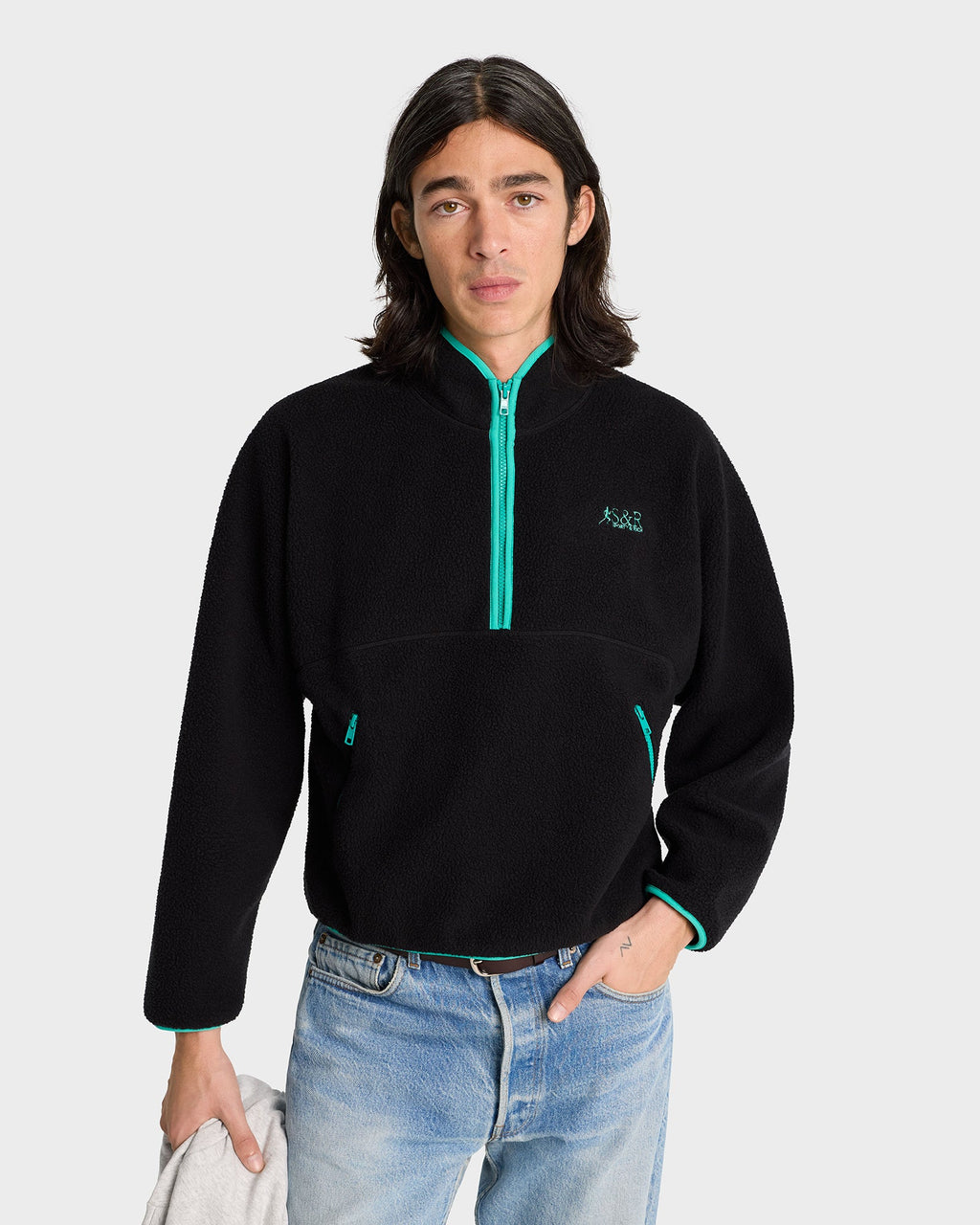 SR Runner Sherpa Quarter zip - Black/Spring Green