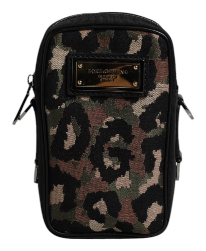 Leopard Jacquard Logo Plaque Shoulder Bag