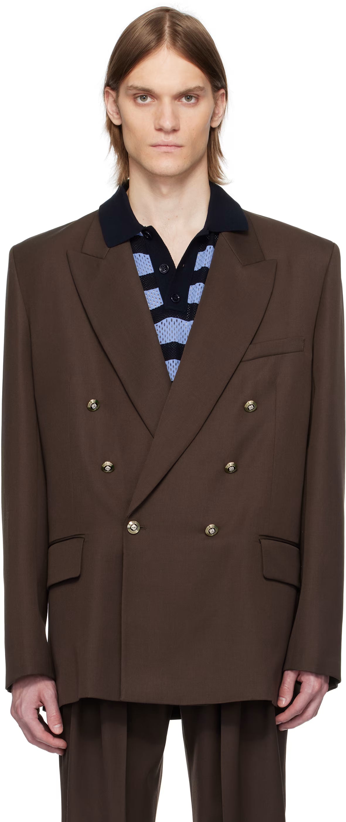 Brown Wool Double Breasted Blazer