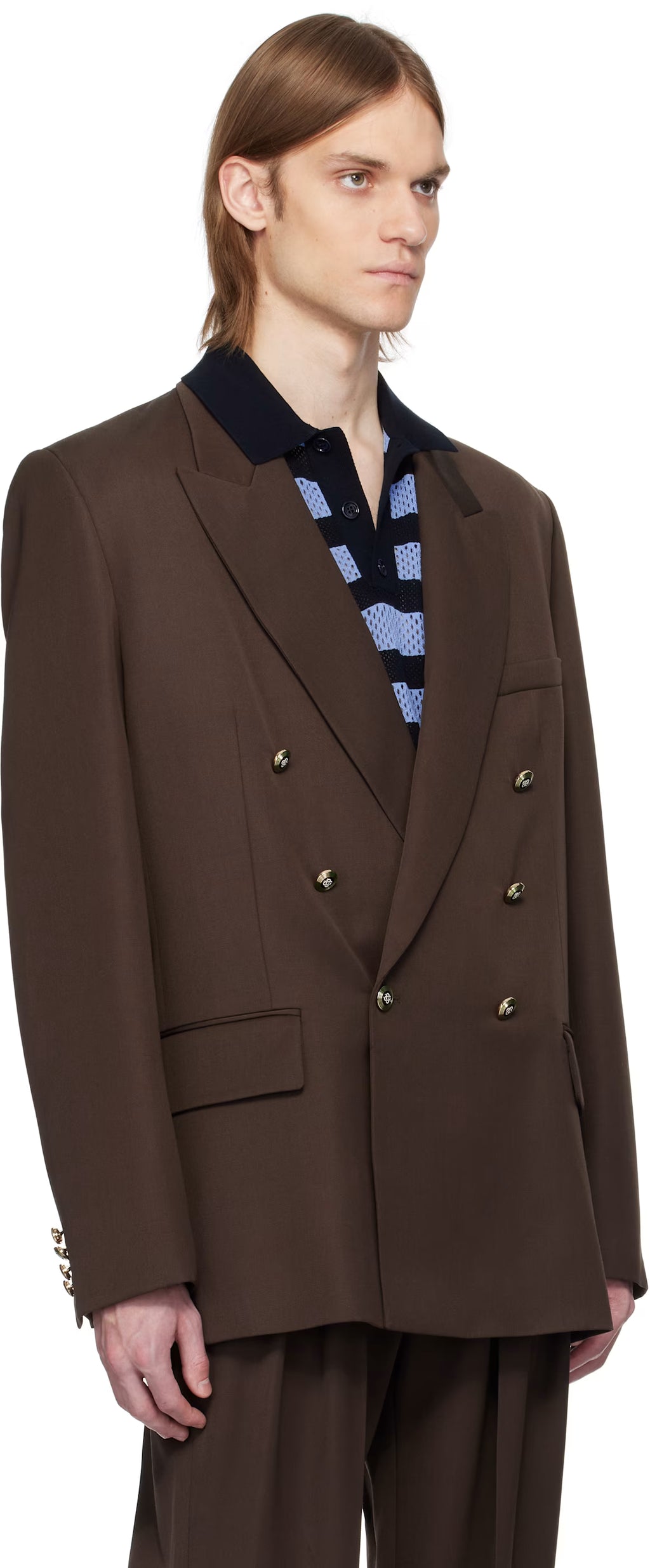 Brown Wool Double Breasted Blazer