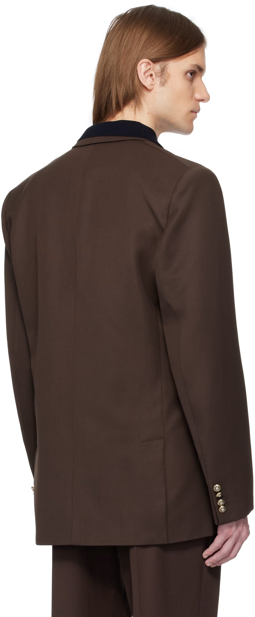 Brown Wool Double Breasted Blazer