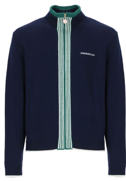 Casablanca Blue Wool Cardigan with High Neck