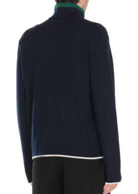 Casablanca Blue Wool Cardigan with High Neck