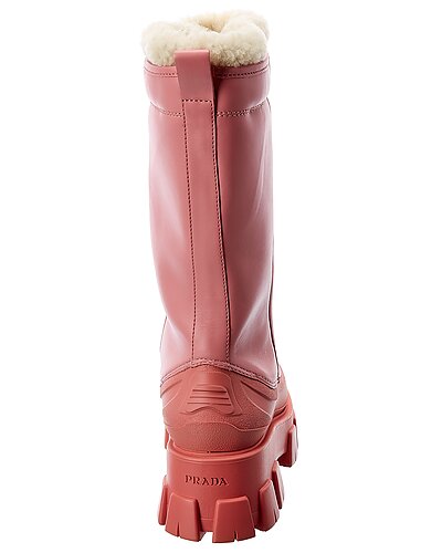 Prada Pink Shearling-Lined Chunky Sole Winter Boots