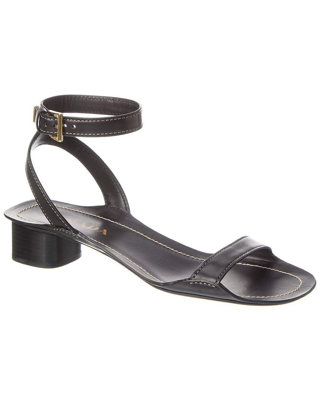 Prada Black Leather Ankle Strap Sandals with Low Heel