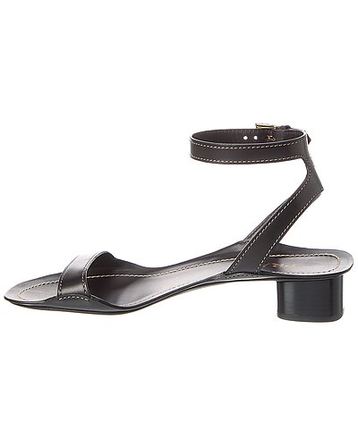 Prada Black Leather Ankle Strap Sandals with Low Heel
