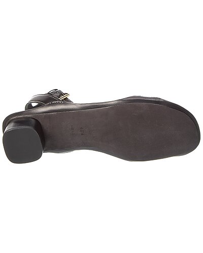 Prada Black Leather Ankle Strap Sandals with Low Heel