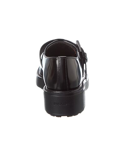 Prada Black Brushed Leather Lace-Up Derby Shoes with Buckle Detail