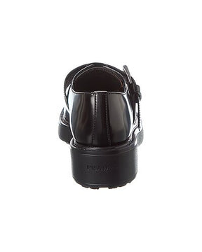 Prada Black Brushed Leather Lace-Up Derby Shoes with Buckle Detail