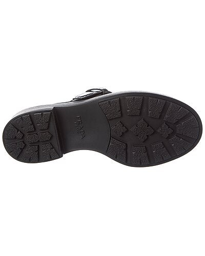 Prada Black Brushed Leather Lace-Up Derby Shoes with Buckle Detail