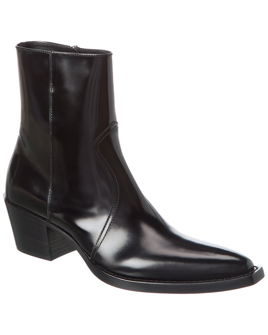 Prada Black Glossed Leather Western Ankle Boots