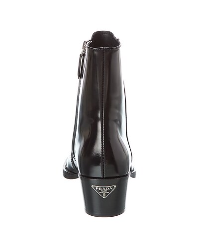 Prada Black Glossed Leather Western Ankle Boots