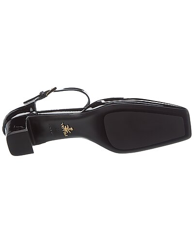 Prada Black Patent Leather Logo Square-Toe Ankle Strap Pumps