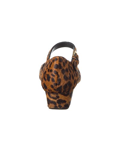 Prada Leopard Print Calf Hair Logo Pumps with Ankle Strap