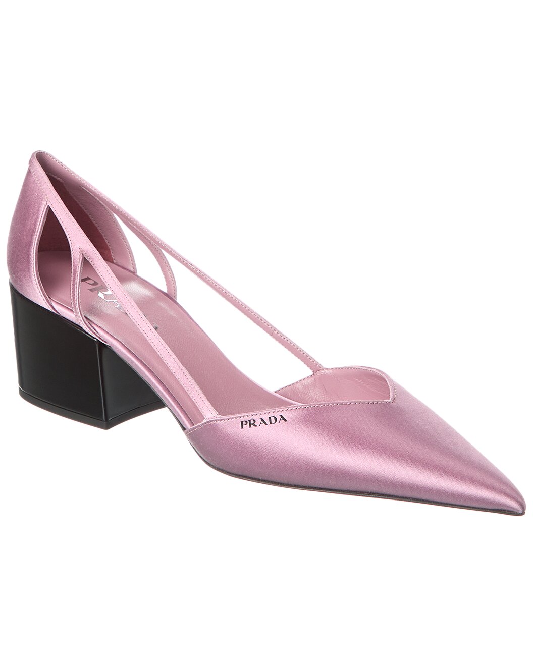 Prada Lilac Satin Pointed-Toe Block Heel Pumps