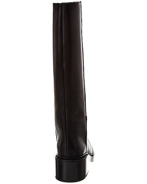 Prada Black Leather Mid-Calf Block Heel Boots