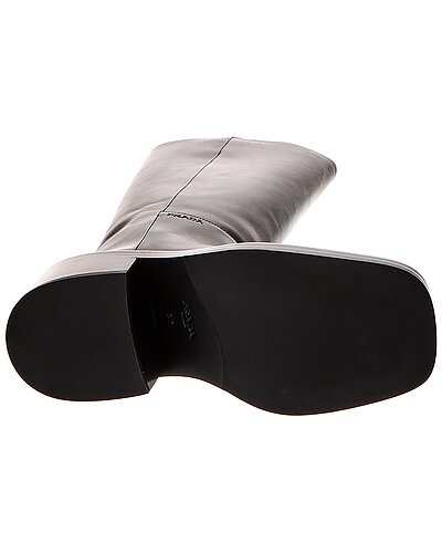 Prada Black Leather Mid-Calf Block Heel Boots