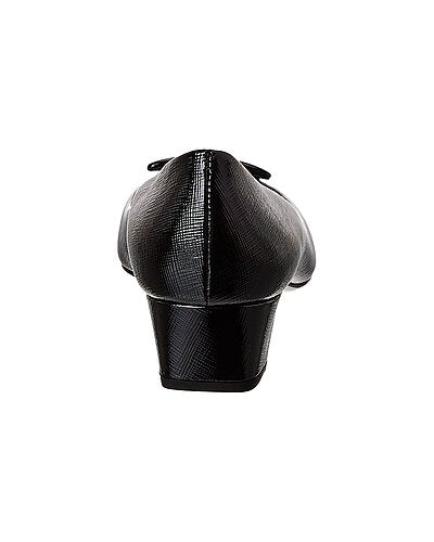 Prada Black Saffiano Leather Logo Plaque Block Heel Pumps