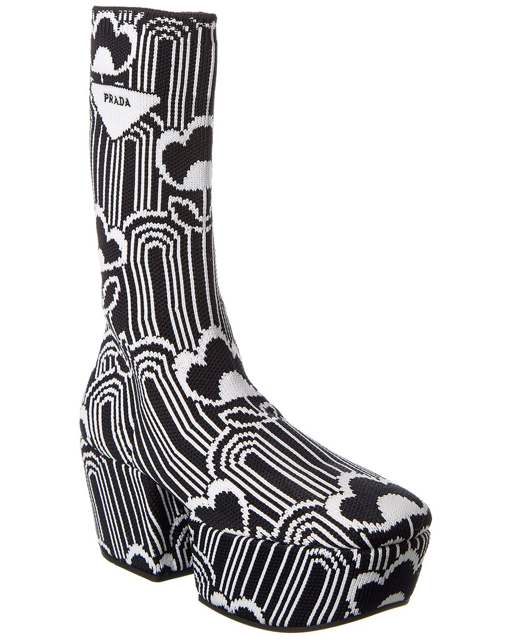 Prada Monochrome Floral Knit Platform Sock Boots