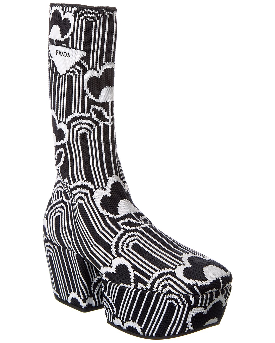 Prada Monochrome Floral Knit Platform Sock Boots