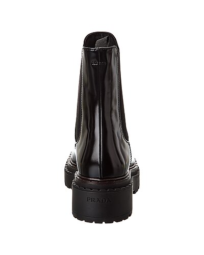 Prada Black Glossed Leather Lug-Sole Chelsea Boots