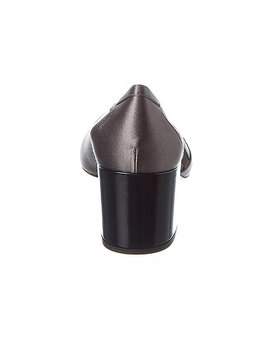 Prada Gunmetal Satin Cutout Block Heel Pumps