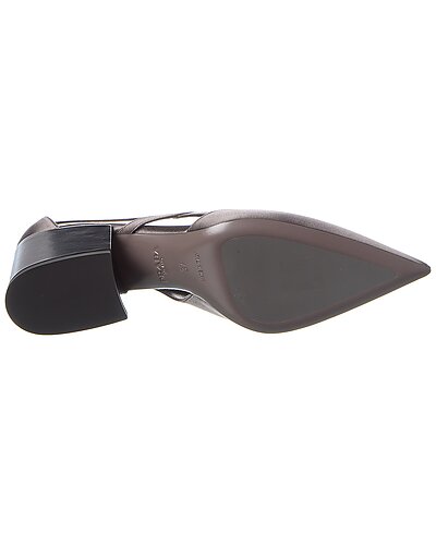 Prada Gunmetal Satin Cutout Block Heel Pumps