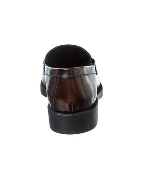 Prada Brushed Leather Brown Logo Penny Loafers
