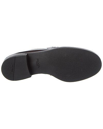 Prada Brushed Leather Brown Logo Penny Loafers