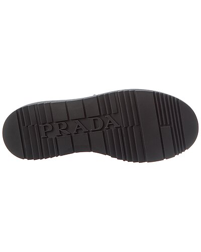 Prada Black Brushed Leather Platform Loafers with Logo Plaque